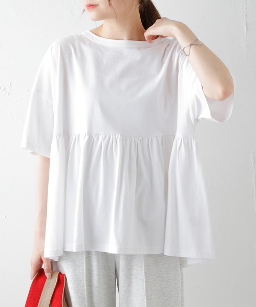 PUAL CE CIN（ピュアルセシン）の「【Du noir】汗に負けない！ギャザーT（Tシャツ/カットソー・レディース・ホワイト/ブラック/グレー/サックスブルー・FREE）」の2枚目の写真