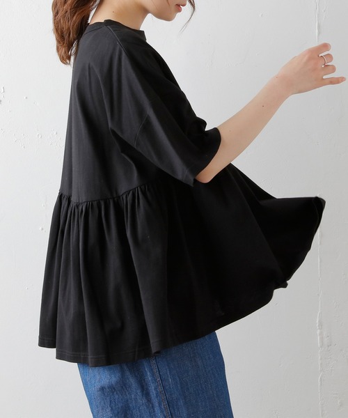 PUAL CE CIN（ピュアルセシン）の「【Du noir】汗に負けない！ギャザーT（Tシャツ/カットソー・レディース・ホワイト/ブラック/グレー/サックスブルー・FREE）」の3枚目の写真