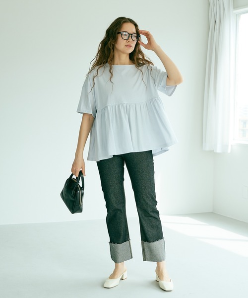 PUAL CE CIN（ピュアルセシン）の「【Du noir】汗に負けない！ギャザーT（Tシャツ/カットソー・レディース・ホワイト/ブラック/グレー/サックスブルー・FREE）」の22枚目の写真