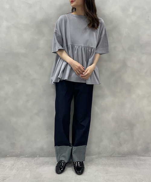 PUAL CE CIN（ピュアルセシン）の「【Du noir】汗に負けない！ギャザーT（Tシャツ/カットソー・レディース・ホワイト/ブラック/グレー/サックスブルー・FREE）」の11枚目の写真