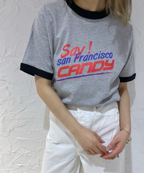 mystic(ミスティック)の「リンガーsay candy Tシャツ(Tシャツ/カットソー・レディース・グレー/オフホワイト・FREE)」の1枚目の写真