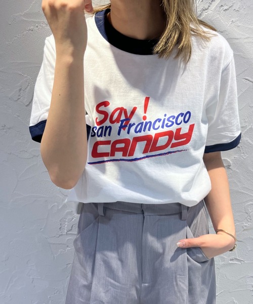 mystic(ミスティック)の「リンガーsay candy Tシャツ(Tシャツ/カットソー・レディース・グレー/オフホワイト・FREE)」の2枚目の写真