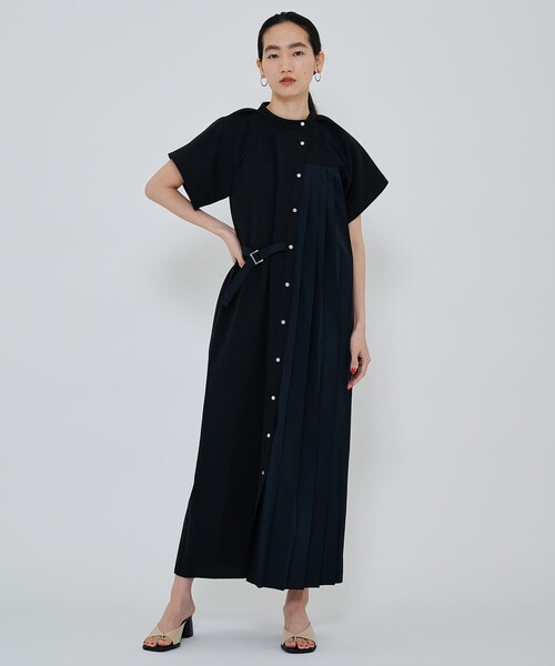 CITY TOKYO(シティトウキョウ)の「プリーツコンビワンピース(シャツワンピース・レディース・ブラック/カーキ/ブルー・1/2)」の4枚目の写真