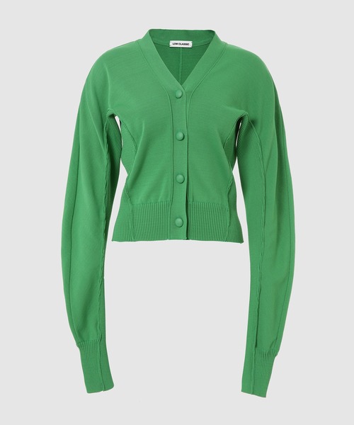 LOW CLASSIC(ロウ クラシック)の「ARMHOLE POINT CARDIGAN(カーディガン/ボレロ・レディース・グリーン/ネイビー系・S/M)」の1枚目の写真