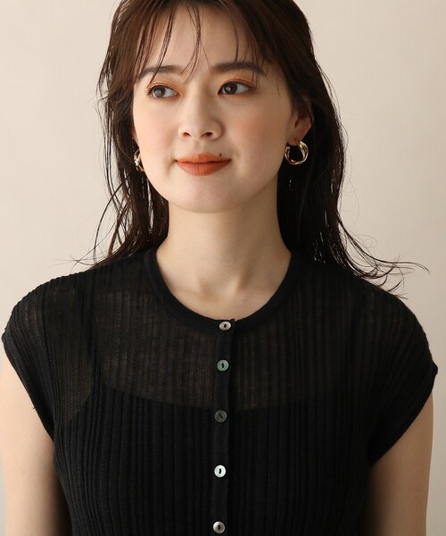 OPAQUE.CLIP（オペークドットクリップ）の「◆リネン混ランダムリブニットワンピース（ワンピース・レディース・オフホワイト/ライトオレンジ系/ブラック・38）」の7枚目の写真