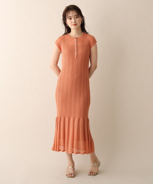 OPAQUE.CLIP（オペークドットクリップ）の「◆リネン混ランダムリブニットワンピース（ワンピース・レディース・オフホワイト/ライトオレンジ系/ブラック・38）」の13枚目の写真