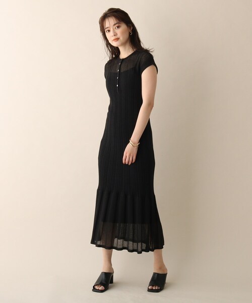 OPAQUE.CLIP（オペークドットクリップ）の「◆リネン混ランダムリブニットワンピース（ワンピース・レディース・オフホワイト/ライトオレンジ系/ブラック・38）」の17枚目の写真