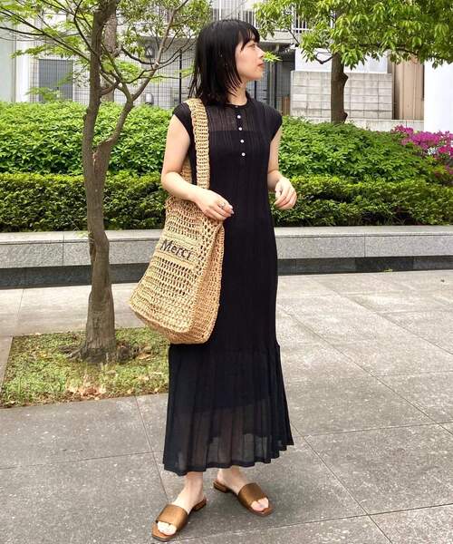 OPAQUE.CLIP（オペークドットクリップ）の「◆リネン混ランダムリブニットワンピース（ワンピース・レディース・オフホワイト/ライトオレンジ系/ブラック・38）」の18枚目の写真