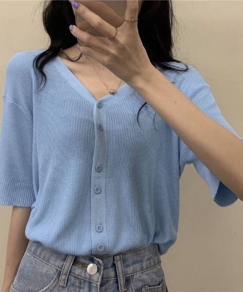 SETUP7（セットアップセブン）の「【SETUP7】薄手ハイゲージニット半袖カーディガン SCCH140（カーディガン/ボレロ・レディース・ブラック/ブルー/グリーン/アイボリー/ピンク・FREE）」の4枚目の写真