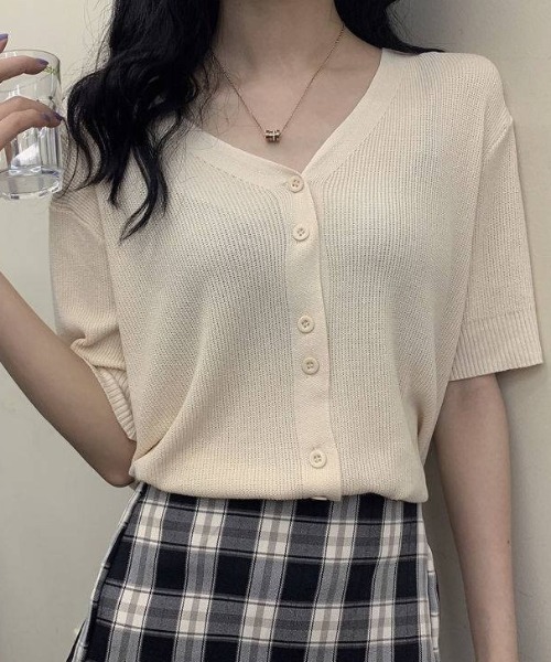 SETUP7（セットアップセブン）の「【SETUP7】薄手ハイゲージニット半袖カーディガン SCCH140（カーディガン/ボレロ・レディース・ブラック/ブルー/グリーン/アイボリー/ピンク・FREE）」の2枚目の写真