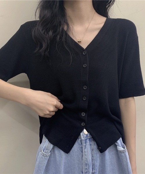 SETUP7（セットアップセブン）の「【SETUP7】薄手ハイゲージニット半袖カーディガン SCCH140（カーディガン/ボレロ・レディース・ブラック/ブルー/グリーン/アイボリー/ピンク・FREE）」の9枚目の写真