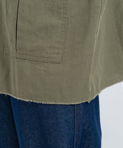☆カーキ× ブラック デニム リメイク ミリタリー リネン チュニック