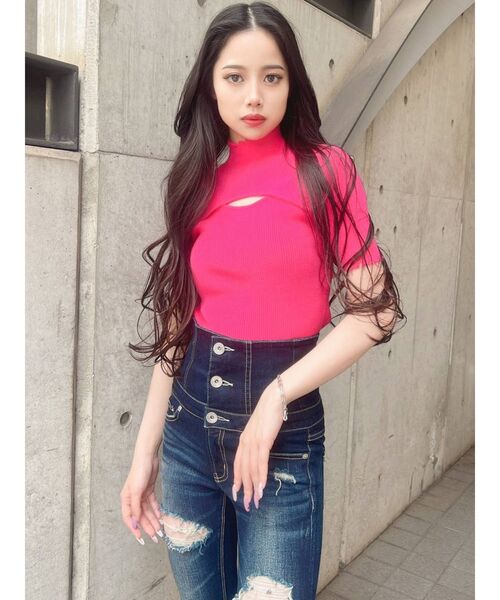 GYDA（ジェイダ）の「フロントオープン グラインダーニットトップス（ニット/セーター・レディース・オフホワイト/ブラック/ピンク・FREE）」の3枚目の写真