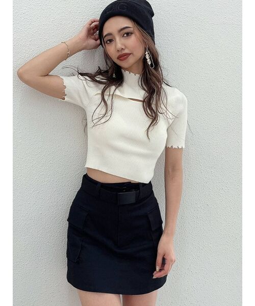 GYDA（ジェイダ）の「フロントオープン グラインダーニットトップス（ニット/セーター・レディース・オフホワイト/ブラック/ピンク・FREE）」の4枚目の写真