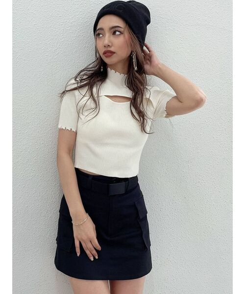 GYDA（ジェイダ）の「フロントオープン グラインダーニットトップス（ニット/セーター・レディース・オフホワイト/ブラック/ピンク・FREE）」の6枚目の写真