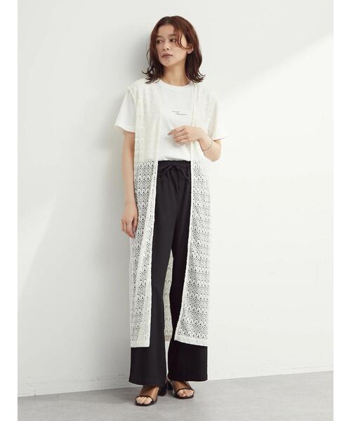 Green　Parks（グリーンパークス）の「カットレースロングジレ＊（ベスト・レディース・ブラック/オフホワイト・FREE）」の21枚目の写真