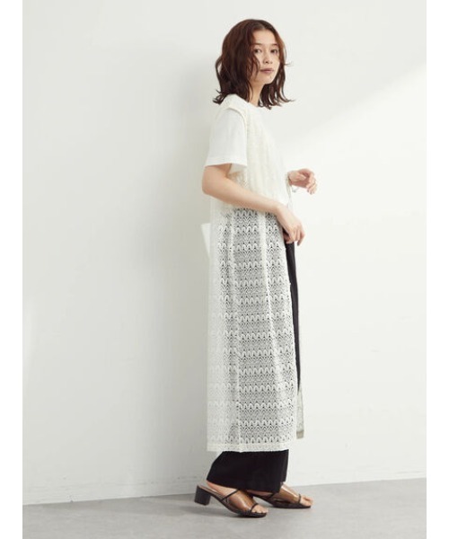 Green　Parks（グリーンパークス）の「カットレースロングジレ＊（ベスト・レディース・ブラック/オフホワイト・FREE）」の8枚目の写真