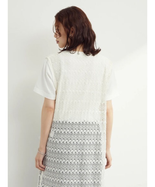 Green　Parks（グリーンパークス）の「カットレースロングジレ＊（ベスト・レディース・ブラック/オフホワイト・FREE）」の12枚目の写真