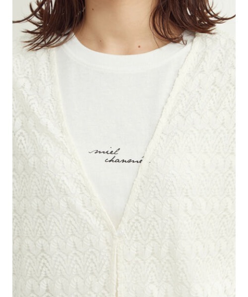 Green　Parks（グリーンパークス）の「カットレースロングジレ＊（ベスト・レディース・ブラック/オフホワイト・FREE）」の6枚目の写真