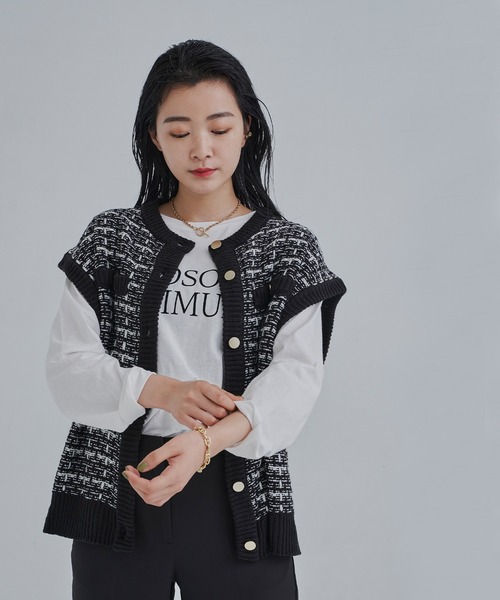 CLEARIMPRESSION （クリアインプレッション）の「ツイードニットベスト（ベスト・レディース・ブラック/ベージュ・FREE）」の3枚目の写真