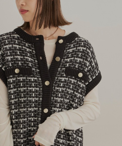 CLEARIMPRESSION （クリアインプレッション）の「ツイードニットベスト（ベスト・レディース・ブラック/ベージュ・FREE）」の7枚目の写真