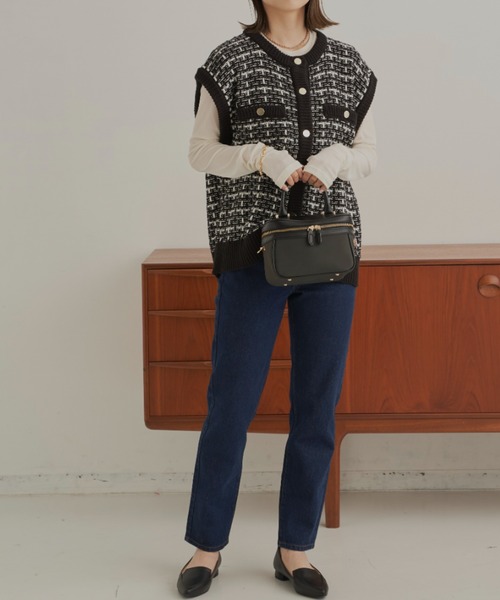 CLEARIMPRESSION （クリアインプレッション）の「ツイードニットベスト（ベスト・レディース・ブラック/ベージュ・FREE）」の10枚目の写真