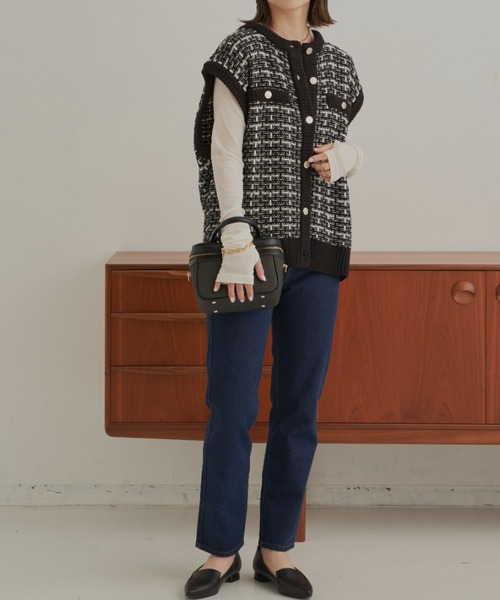 CLEARIMPRESSION （クリアインプレッション）の「ツイードニットベスト（ベスト・レディース・ブラック/ベージュ・FREE）」の11枚目の写真