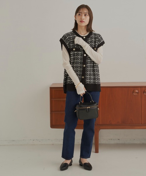 CLEARIMPRESSION （クリアインプレッション）の「ツイードニットベスト（ベスト・レディース・ブラック/ベージュ・FREE）」の12枚目の写真
