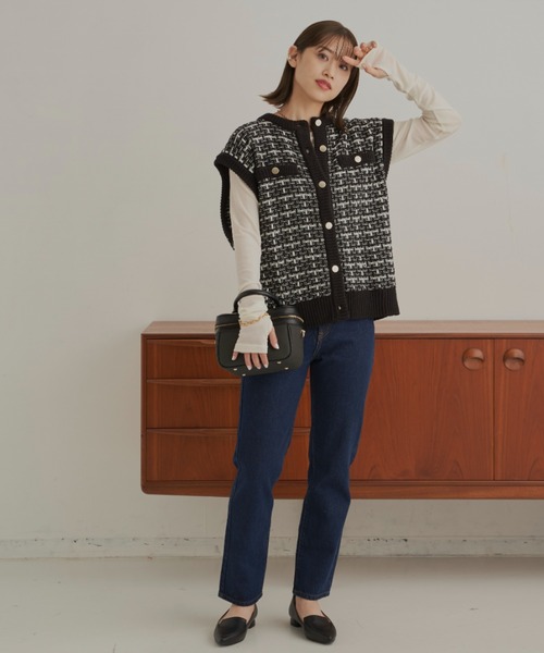 CLEARIMPRESSION （クリアインプレッション）の「ツイードニットベスト（ベスト・レディース・ブラック/ベージュ・FREE）」の13枚目の写真