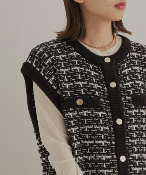 CLEARIMPRESSION （クリアインプレッション）の「ツイードニットベスト（ベスト・レディース・ブラック/ベージュ・FREE）」の8枚目の写真
