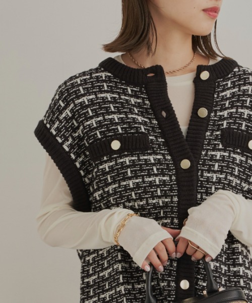 CLEARIMPRESSION （クリアインプレッション）の「ツイードニットベスト（ベスト・レディース・ブラック/ベージュ・FREE）」の9枚目の写真