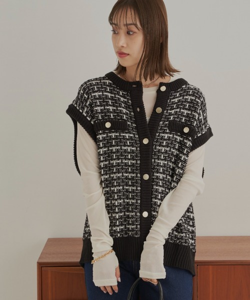 CLEARIMPRESSION （クリアインプレッション）の「ツイードニットベスト（ベスト・レディース・ブラック/ベージュ・FREE）」の6枚目の写真