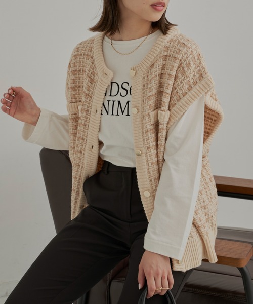 CLEARIMPRESSION （クリアインプレッション）の「ツイードニットベスト（ベスト・レディース・ブラック/ベージュ・FREE）」の18枚目の写真