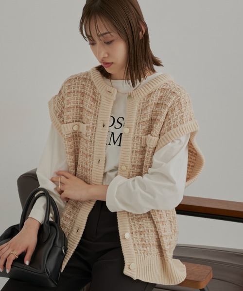 CLEARIMPRESSION （クリアインプレッション）の「ツイードニットベスト（ベスト・レディース・ブラック/ベージュ・FREE）」の19枚目の写真