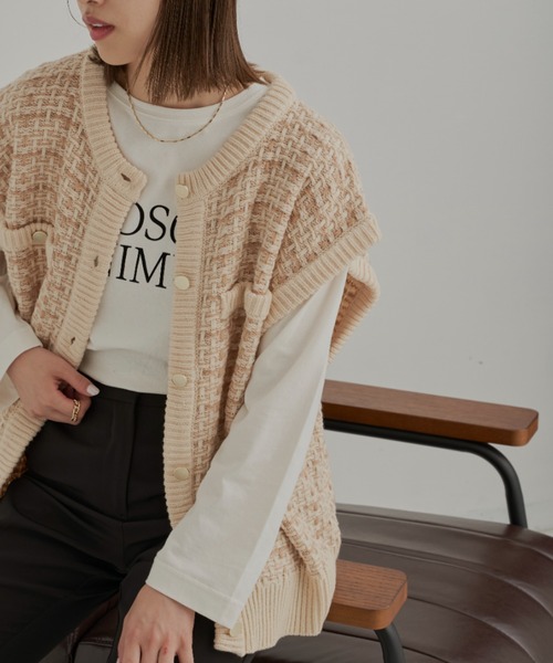 CLEARIMPRESSION （クリアインプレッション）の「ツイードニットベスト（ベスト・レディース・ブラック/ベージュ・FREE）」の17枚目の写真