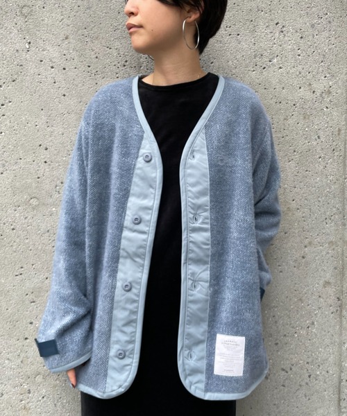 SUPERTHANKS(スーパーサンクス)の「【SUPERTHANKS】BRUSHED RIB LINER ジャケット(ノーカラージャケット・レディース・ブルー/ブラック・SMALL)」の1枚目の写真