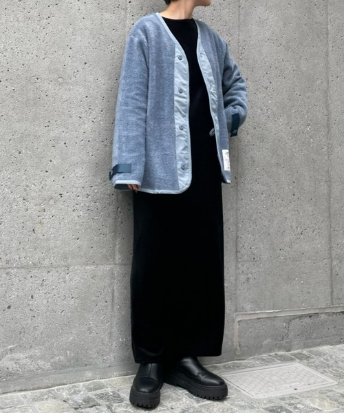SUPERTHANKS(スーパーサンクス)の「【SUPERTHANKS】BRUSHED RIB LINER ジャケット(ノーカラージャケット・レディース・ブルー/ブラック・SMALL)」の8枚目の写真