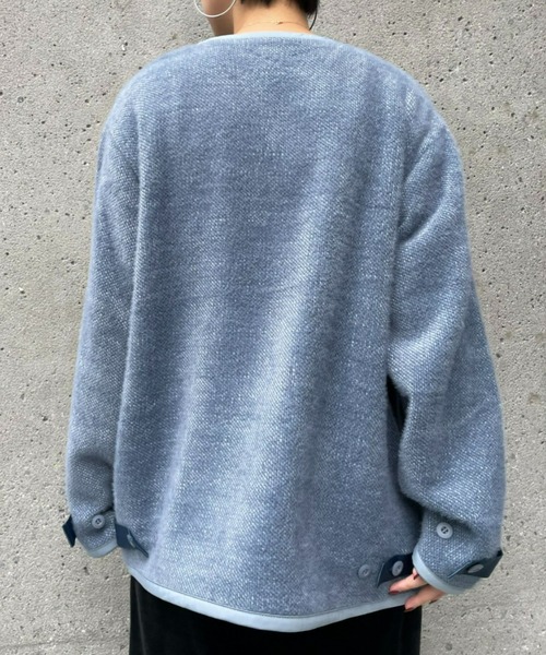 SUPERTHANKS(スーパーサンクス)の「【SUPERTHANKS】BRUSHED RIB LINER ジャケット(ノーカラージャケット・レディース・ブルー/ブラック・SMALL)」の7枚目の写真