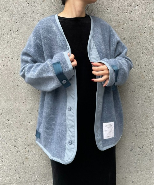 SUPERTHANKS(スーパーサンクス)の「【SUPERTHANKS】BRUSHED RIB LINER ジャケット(ノーカラージャケット・レディース・ブルー/ブラック・SMALL)」の4枚目の写真