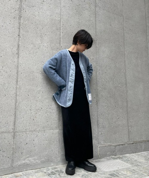 SUPERTHANKS(スーパーサンクス)の「【SUPERTHANKS】BRUSHED RIB LINER ジャケット(ノーカラージャケット・レディース・ブルー/ブラック・SMALL)」の16枚目の写真