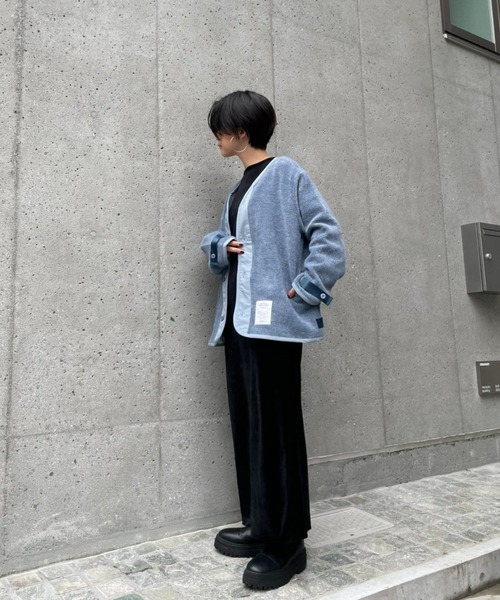 SUPERTHANKS(スーパーサンクス)の「【SUPERTHANKS】BRUSHED RIB LINER ジャケット(ノーカラージャケット・レディース・ブルー/ブラック・SMALL)」の17枚目の写真