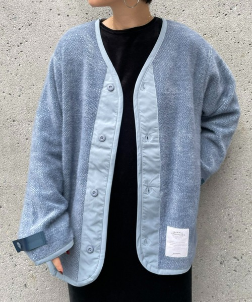 SUPERTHANKS(スーパーサンクス)の「【SUPERTHANKS】BRUSHED RIB LINER ジャケット(ノーカラージャケット・レディース・ブルー/ブラック・SMALL)」の3枚目の写真