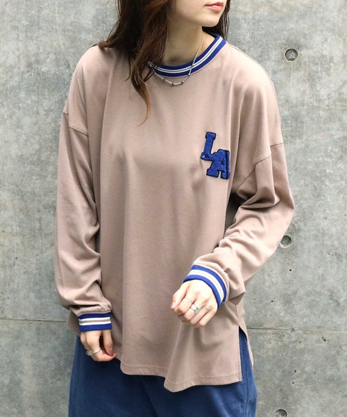 HONEYSUCKLE ROSE(ハニーサックルローズ)の「【HONEYSUCKLE ROSE】配色リブロンT(Tシャツ/カットソー・レディース・ネイビー/グリーン/ベージュ・M/L)」の2枚目の写真