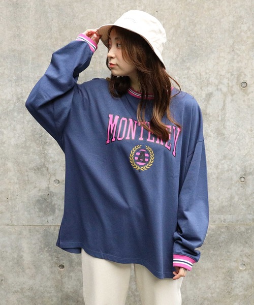 HONEYSUCKLE ROSE(ハニーサックルローズ)の「【HONEYSUCKLE ROSE】配色リブロンT(Tシャツ/カットソー・レディース・ネイビー/グリーン/ベージュ・M/L)」の1枚目の写真