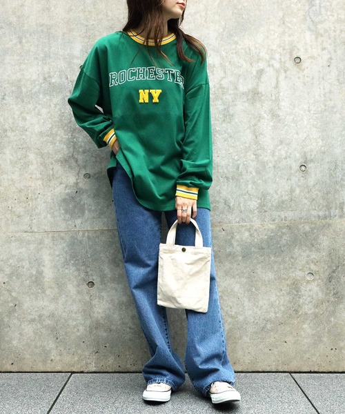 HONEYSUCKLE ROSE(ハニーサックルローズ)の「【HONEYSUCKLE ROSE】配色リブロンT(Tシャツ/カットソー・レディース・ネイビー/グリーン/ベージュ・M/L)」の10枚目の写真