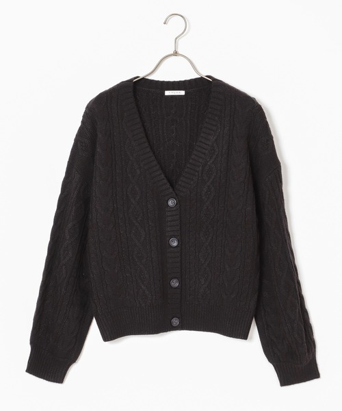 Honeys（ハニーズ）の「ケーブル編Ｖカーデ（カーディガン/ボレロ・レディース・ブラック/ベージュ/レッド/サックスブルー/ピンク/グリーン/アイボリー/モカ・S/M/L）」の10枚目の写真