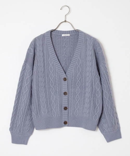 Honeys（ハニーズ）の「ケーブル編Ｖカーデ（カーディガン/ボレロ・レディース・ブラック/ベージュ/レッド/サックスブルー/ピンク/グリーン/アイボリー/モカ・S/M/L）」の16枚目の写真