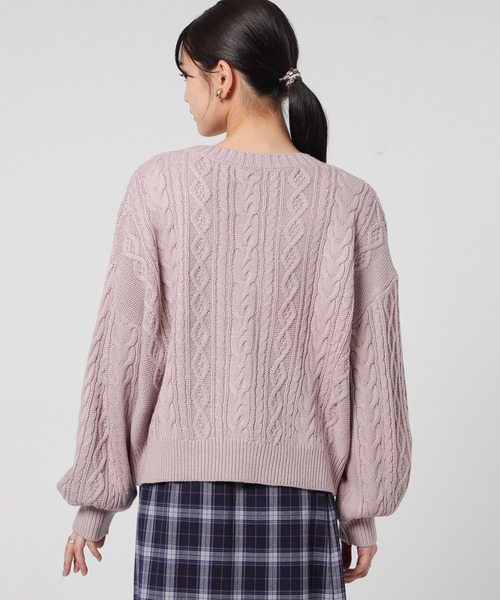 Honeys（ハニーズ）の「ケーブル編Ｖカーデ（カーディガン/ボレロ・レディース・ブラック/ベージュ/レッド/サックスブルー/ピンク/グリーン/アイボリー/モカ・S/M/L）」の21枚目の写真