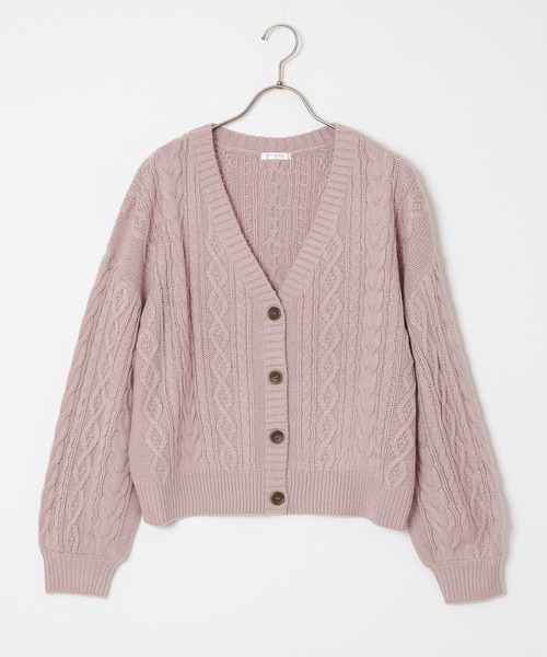 Honeys（ハニーズ）の「ケーブル編Ｖカーデ（カーディガン/ボレロ・レディース・ブラック/ベージュ/レッド/サックスブルー/ピンク/グリーン/アイボリー/モカ・S/M/L）」の22枚目の写真