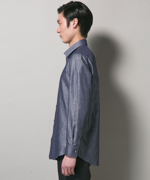 Calvin Klein(カルバン・クライン)の「(SOKTAS)リネンコットンシャンブレー シャツ (シャツ/ブラウス・メンズ・ホワイト系/ネイビー系・MEDIUM/X-LARGE/LARGE)」の3枚目の写真